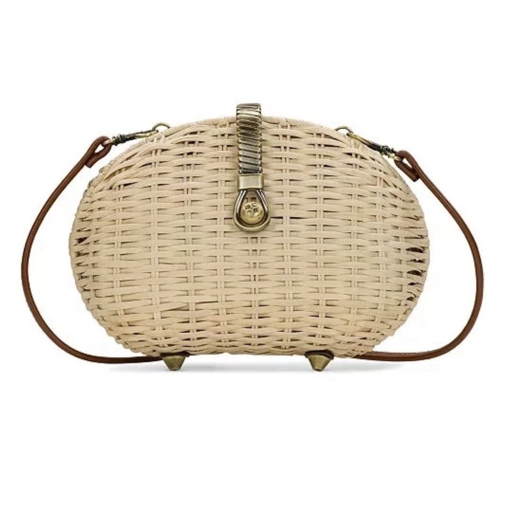 Patricia Nash Nissaki Mini Woven Ratten Crossbody Natural With Tan Spring
